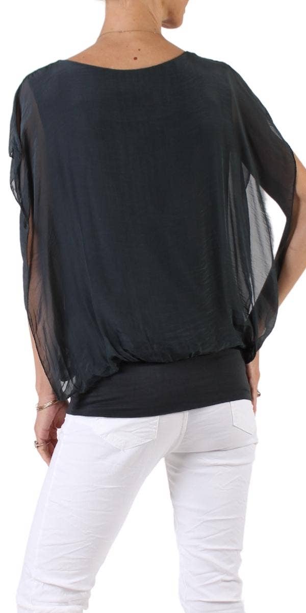 V-Neck Flutter Sleeve Silk Top