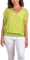 V-Neck Flutter Sleeve Silk Top