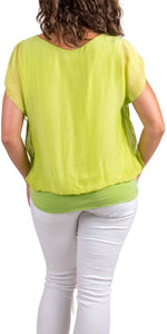 V-Neck Flutter Sleeve Silk Top