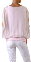 V-Neck Flutter Sleeve Silk Top