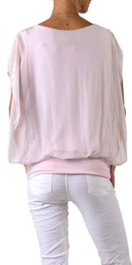 V-Neck Flutter Sleeve Silk Top