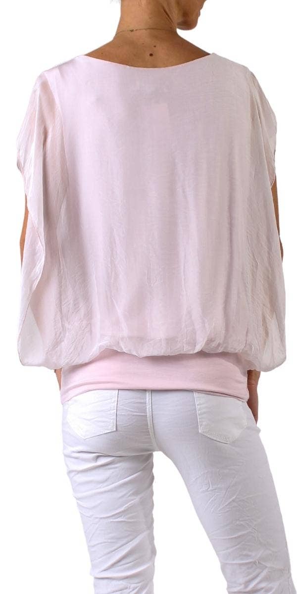 V-Neck Flutter Sleeve Silk Top