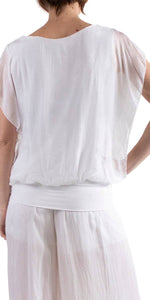 V-Neck Flutter Sleeve Silk Top