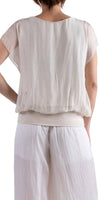V-Neck Flutter Sleeve Silk Top