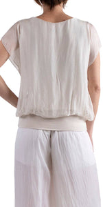 V-Neck Flutter Sleeve Silk Top