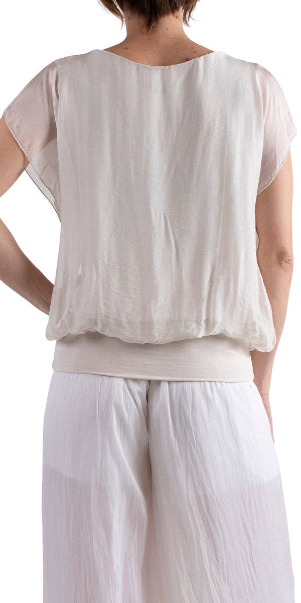 V-Neck Flutter Sleeve Silk Top