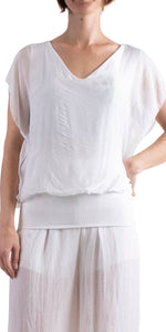 V-Neck Flutter Sleeve Silk Top