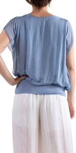 V-Neck Flutter Sleeve Silk Top