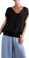 V-Neck Flutter Sleeve Silk Top