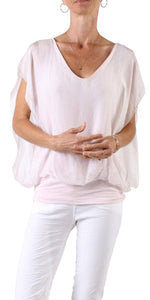 V-Neck Flutter Sleeve Silk Top