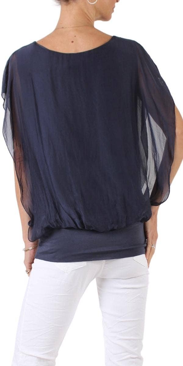 V-Neck Flutter Sleeve Silk Top