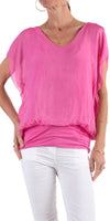 V-Neck Flutter Sleeve Silk Top