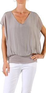 V-Neck Flutter Sleeve Silk Top