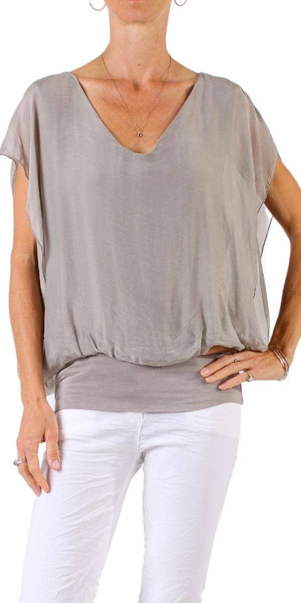 V-Neck Flutter Sleeve Silk Top