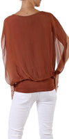 V-Neck Flutter Sleeve Silk Top