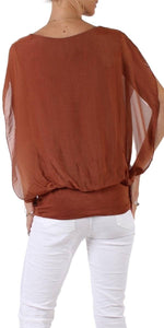 V-Neck Flutter Sleeve Silk Top