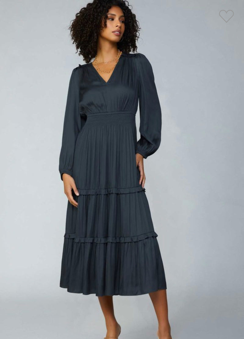 Ruffle detail v-neck tiered dress