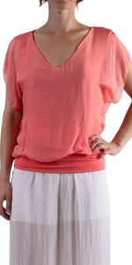 V-Neck Flutter Sleeve Silk Top