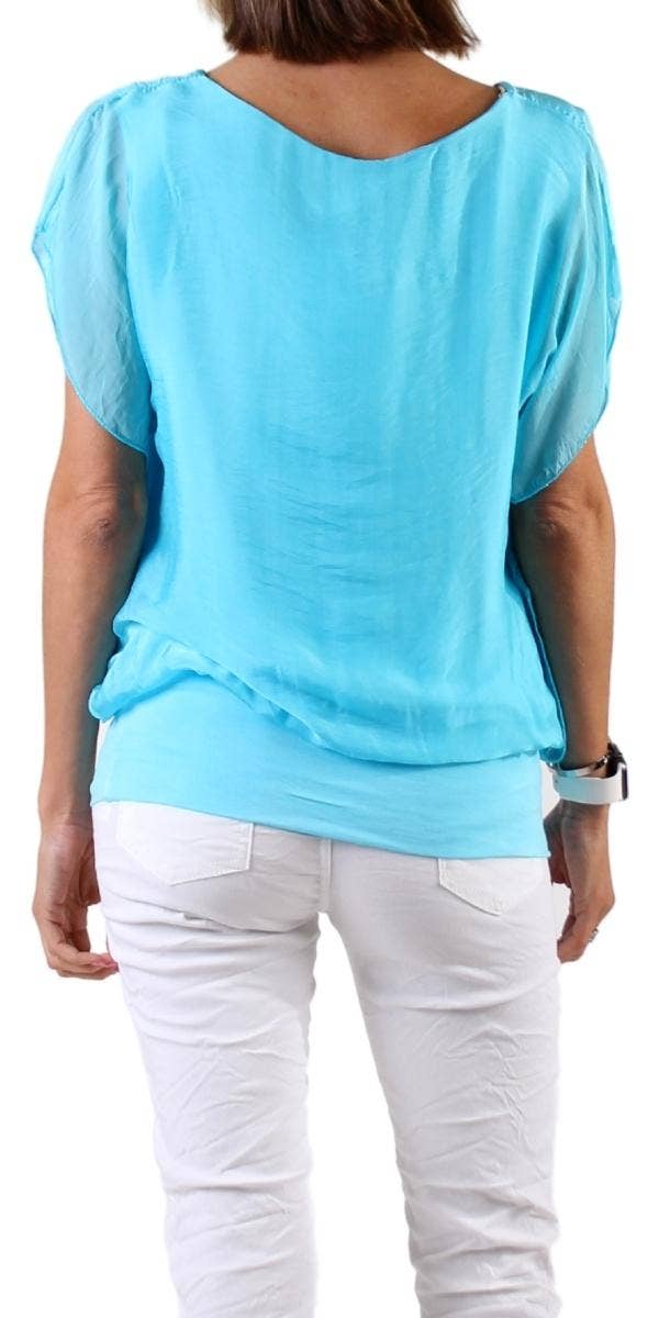 V-Neck Flutter Sleeve Silk Top