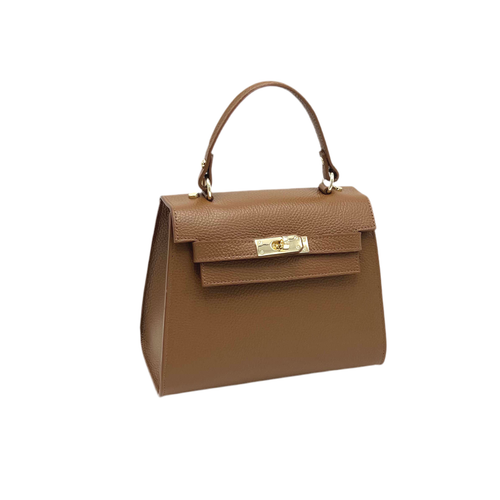 Genuine leather top handle bag, Made in Italy.