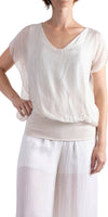 V-Neck Flutter Sleeve Silk Top