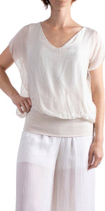 V-Neck Flutter Sleeve Silk Top