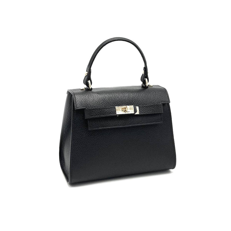 Genuine leather top handle bag, Made in Italy.