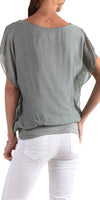 V-Neck Flutter Sleeve Silk Top