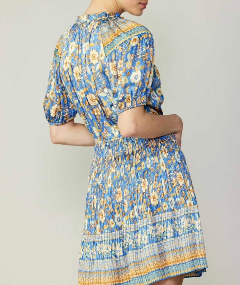 Border printed pleated dress