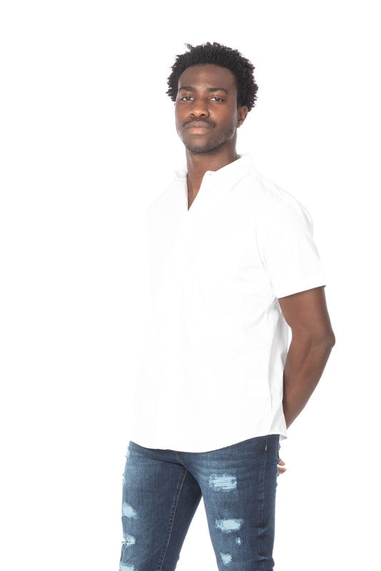 Solid Cotton White Short Sleeve Shirt