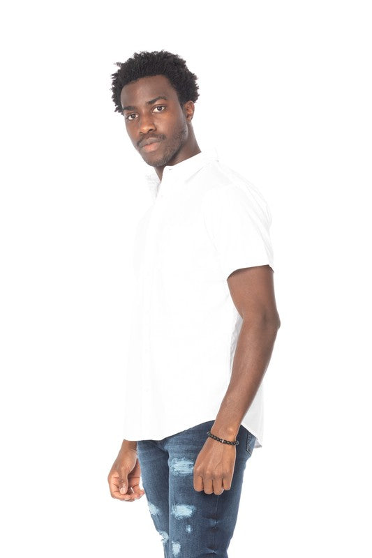 Solid Cotton White Short Sleeve Shirt