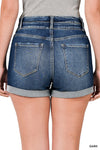 CUFFED DOUBLE BUTTON DENIM SHORTS