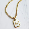 Mother Of Pearl Initial Necklace Curb Chain