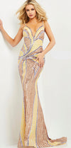 Multi Colored Beaded Backless Gown