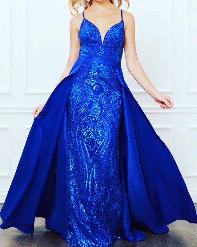 Deep V- Neck Sequin Fit and Flare Dress